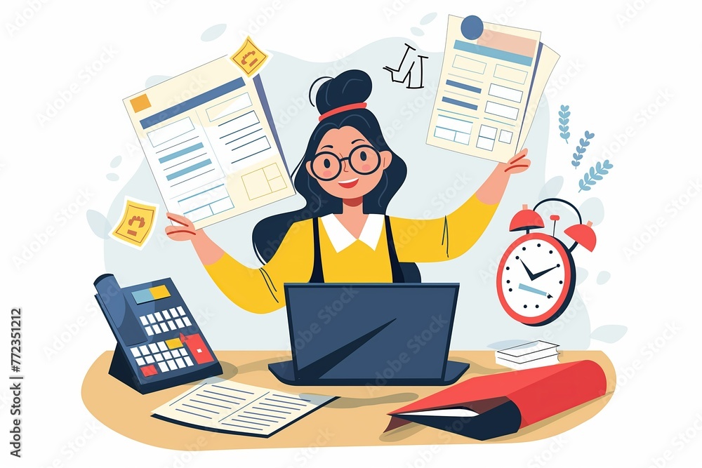 Female accountant, woman working as a bookkeeper business flat cartoon illustration Female accountant, woman working as a bookkeeper business flat cartoon illustration