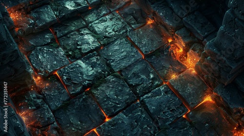 A black and orange image of a stone floor with fire on it
