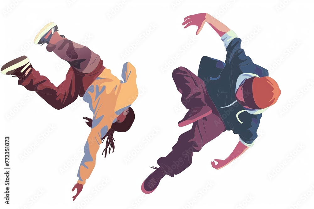 Brake dance sport competition flat cartoon illustration funky abstract modern art