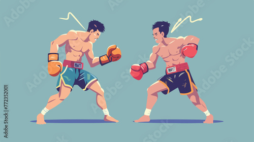Thai boxing man fighting vector illustration flat