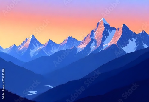 digital painting Serene mountain range at sunset m (3) 1 © Khurshid