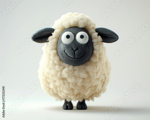 Cute 3D cartoon sheep, vibrant and minimalist, photorealistic rendering, white background  ,3DCG,clean sharp photo