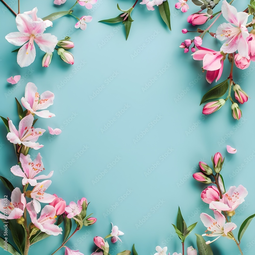 pink flowers frame with text space floral frame generative ai