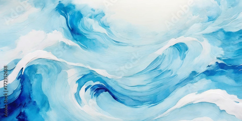 Abstract blue and white water ocean wave and curved line background. Blue wave with liquid fluid ocean texture. Ocean wave banner background