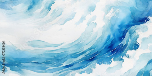 Abstract blue and white water ocean wave and curved line background. Blue wave with liquid fluid ocean texture. Ocean wave banner background