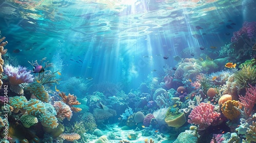 Scene of an underwater reef with exotic fishes and coral reefs © Zaleman