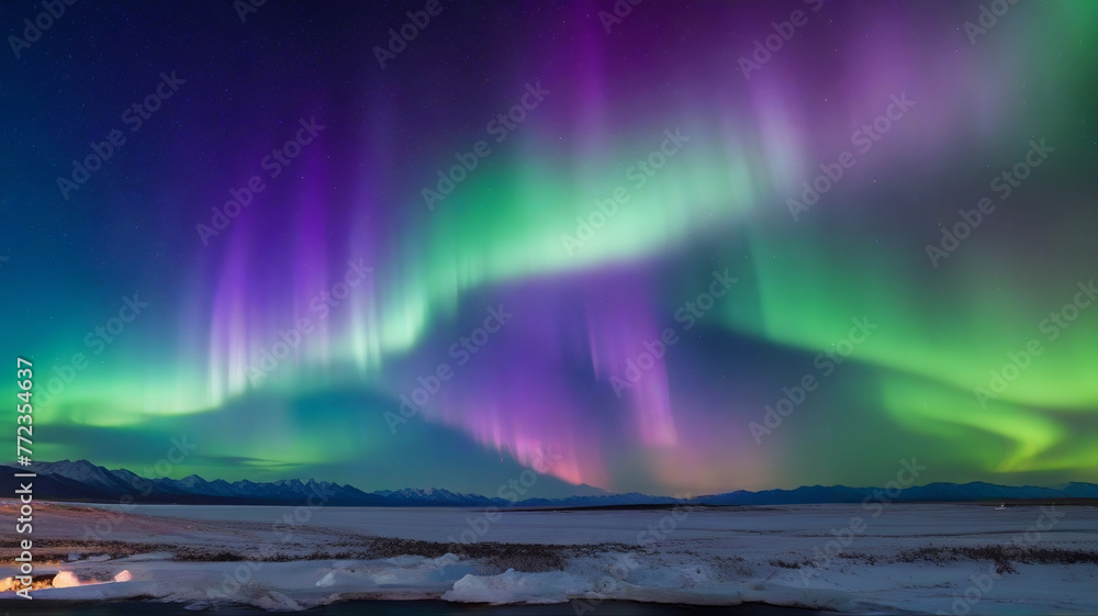 An enchanting panorama of auroras shimmering in the eternal night of space, casting a spellbinding glow upon the celestial landscape.

