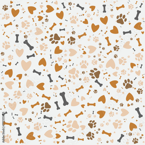 dog seamless pattern theme, love, bone, and paw footprint  background design 
