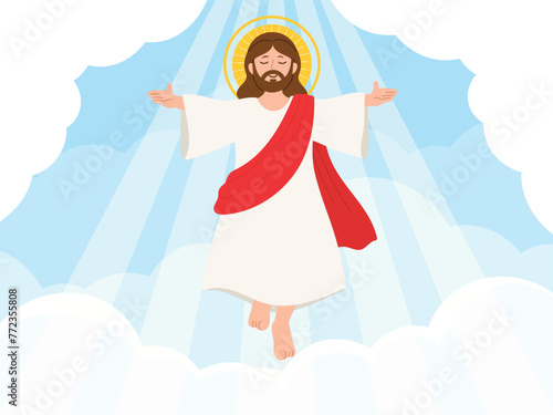 Happy Ascension Day hand drawn background vector. Religion drawing of Jesus Christ, God, white pigeon. The Holy Spirit illustration for Good Friday, Holy Week, greeting card, cover, poster.
