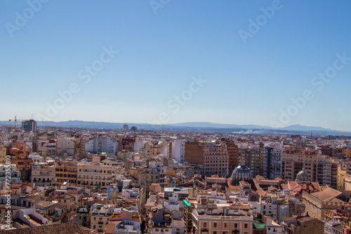 View of the old town of Valencia from the roof of Roman Catholic church in Plaza de la Reina