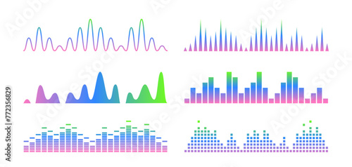 Set of Sound Wave Symbols Represents Music And Audio Equalizer Lines, Embodying Waveform, Frequency And Pulse