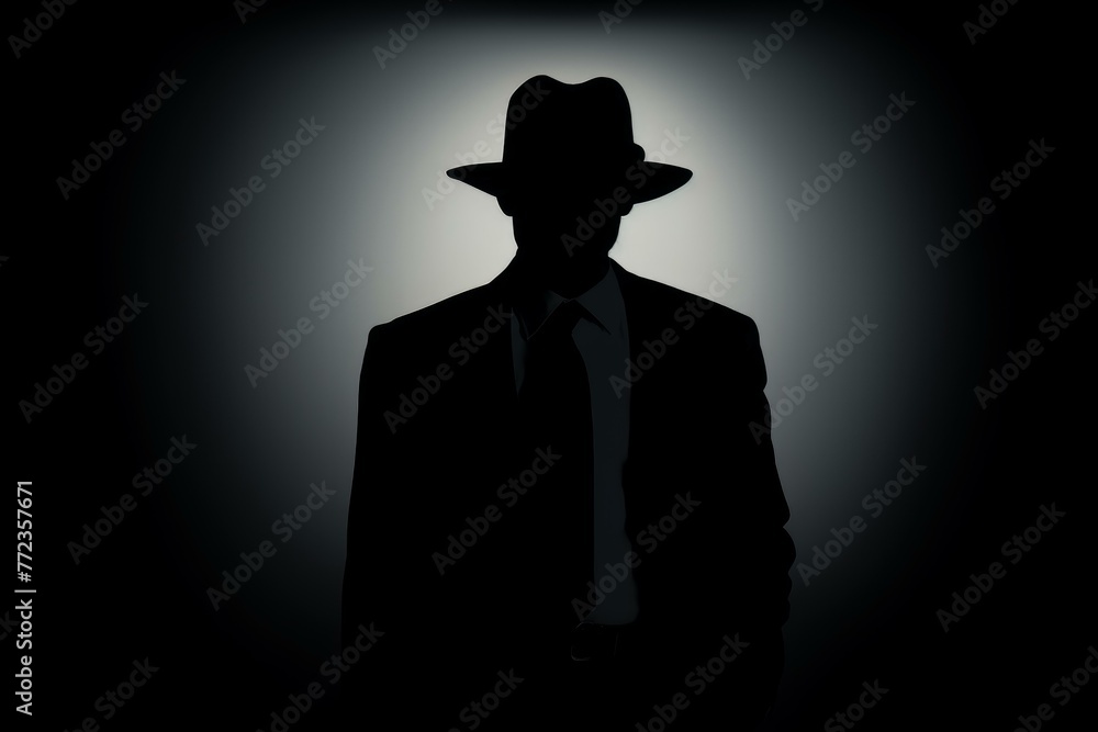 Imposing Silhouette fbi agent warehouse facility. Law police shadow federal. Generate Ai - obrazy, fototapety, plakaty 