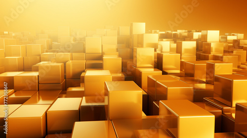 Yellow gold 3D cubes background. Copy space   Generate AI