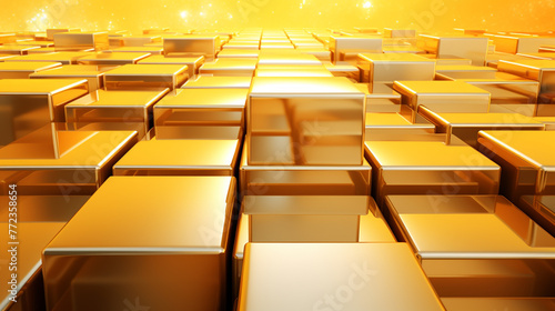 Yellow gold 3D cubes background. Copy space , Generate AI © VinaAmeliaGRPHIC