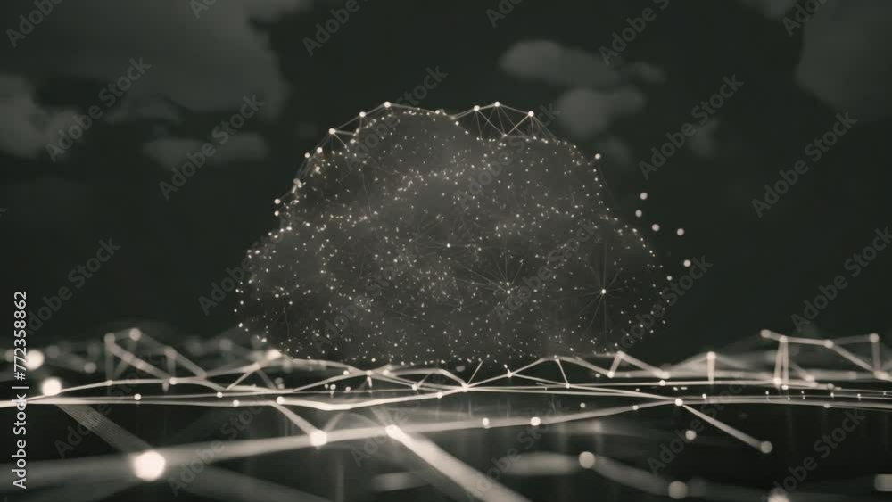 Digital concept of a cloud connected with network nodes on a dark ...