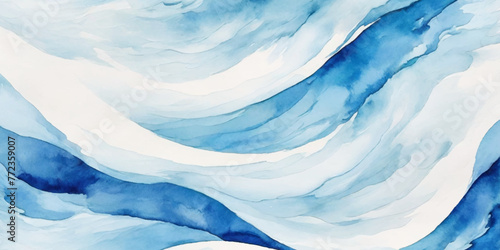 Blue ocean wave background. Blue and white water ocean background. Wavy line background. Hand drawn watercolour ocean background. Vector illustration.