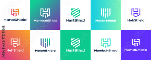 set of shield tech with letter H abstract logo vector