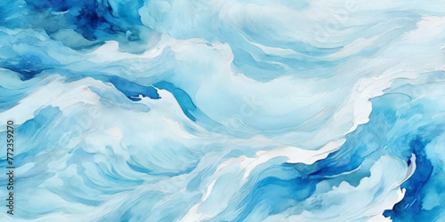 Blue ocean wave background. Blue and white water ocean background. Wavy line background. Hand drawn watercolour ocean background. Vector illustration.