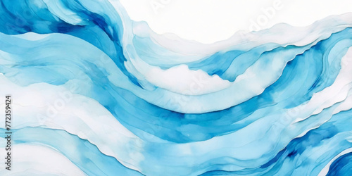 Blue ocean wave background. Blue and white water ocean background. Wavy line background. Hand drawn watercolour ocean background. Vector illustration.