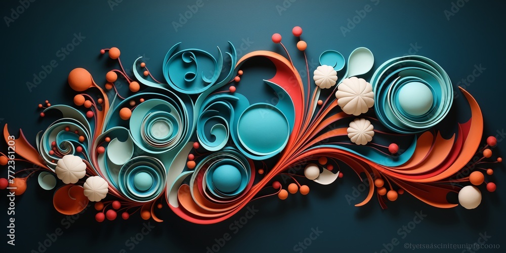 Organic shapes and vibrant colors harmonizing with a mesmerizing 3D wall sculpture.