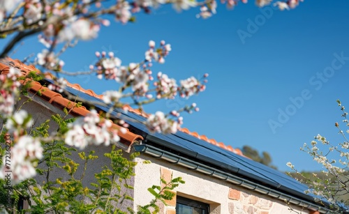 Modern residential buildings with solar panels attached to the roofs. The use of solar energy in modern construction. Alternative energy.