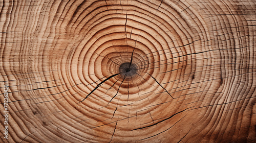 Tree Rings and Cracks Detail on Cross Section of Wood