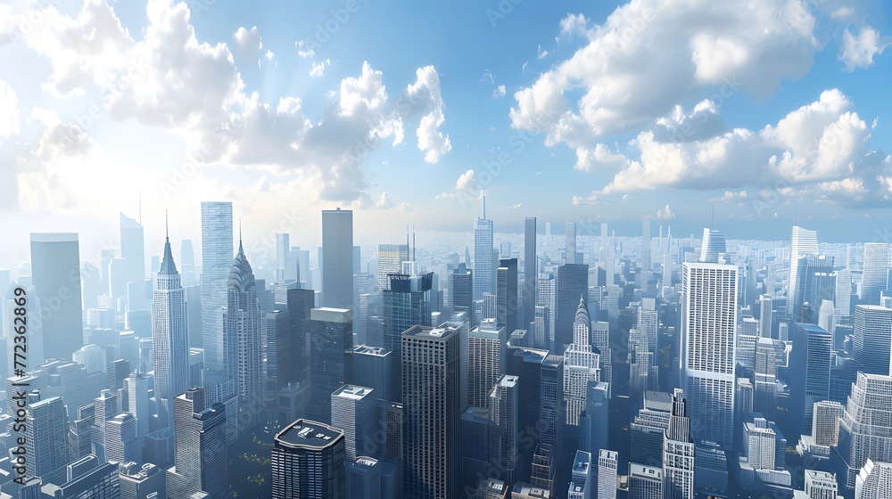 Captivating 3D rendering presents a towering metropolis with majestic skyscrapers AI Image - obrazy, fototapety, plakaty 