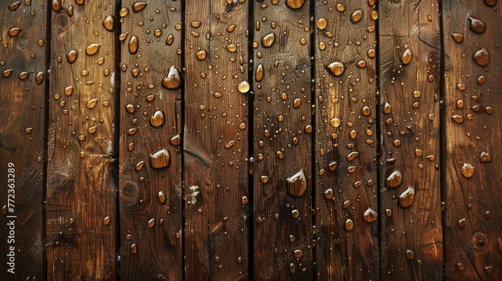 Wooden surface with water droplets, a natural scene of simplicity and rustic beauty