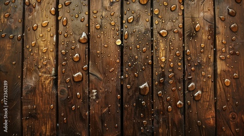 Wooden surface with water droplets, a natural scene of simplicity and rustic beauty