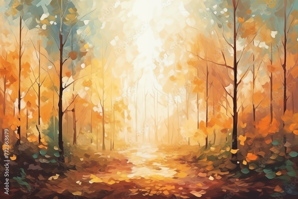 beautiful forest oil painting style 