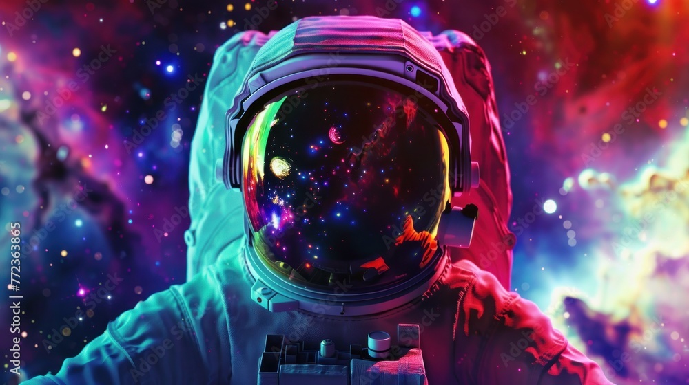 colorful Astronaut in a spacesuit with mirrored protective glass - obrazy, fototapety, plakaty 