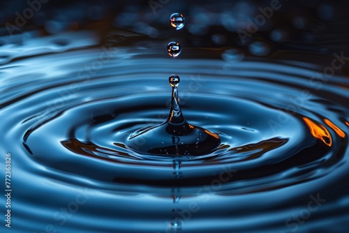 Blue background with rippled water waves. Top view of circular waves. Modern illustration of liquid splashing.
