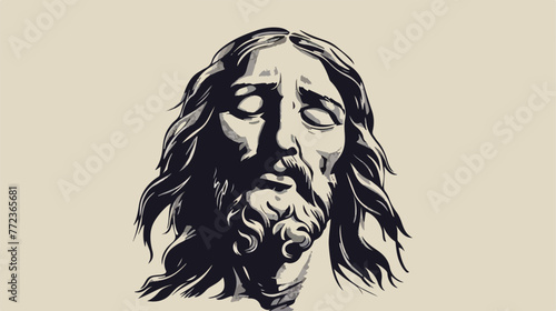 Vector illustration of a Christ s face ink drawing photo