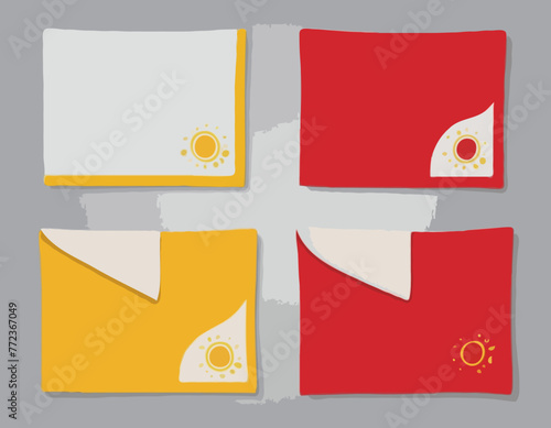 Red and yellow blankets or towels, vector flat illustration, isolated, cartoon

