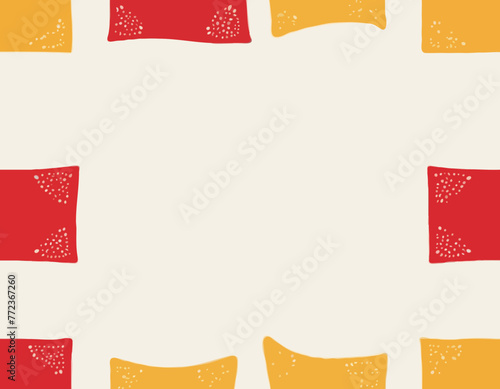 Red and yellow blankets or towels, vector flat illustration, isolated, cartoon


