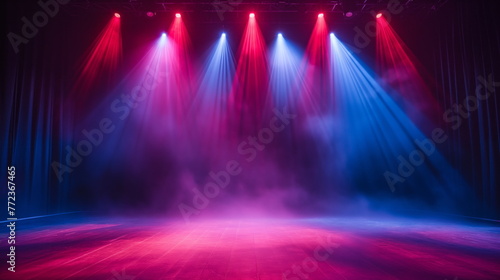 Artistic performances stage light background with spotlight illuminated the stage. Empty podium  smoke