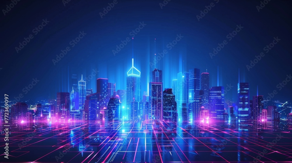Graph of 5G technology combined with a futuristic city concept, depicting communication technology or high-speed wifi