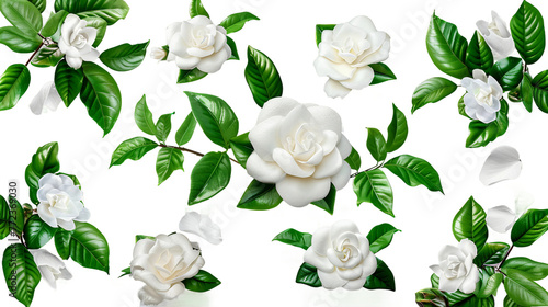 Watercolor Gardenia Illustration on Transparent Background: A Detailed and Delicate White Floral Art Ideal for Botanical Designs and Decorations