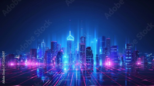 Graph of 5G technology combined with a futuristic city concept, depicting communication technology or high-speed wifi