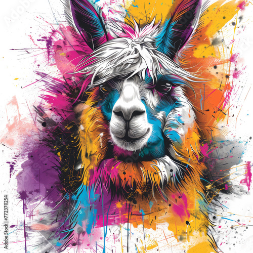 Colorful Paint Splattered Llama