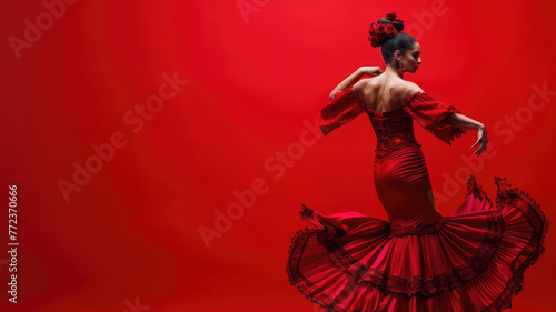 Flamenco dancer woman red background