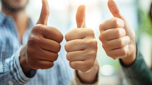 Group of People Giving Thumbs Up Signaling Approval or Success. Close-up on Hands with Positive Gesture for Teamwork or Agreement. Lifestyle Imagery for Diverse Use. AI