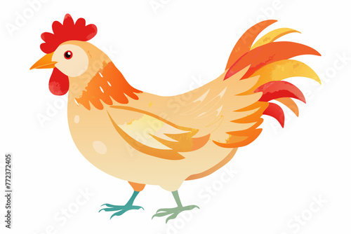 Watercolor chicken clipart on white background.