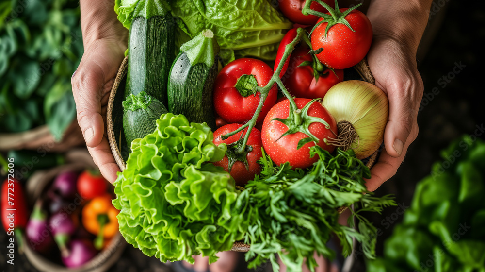 Close-up hands Holding a Bowl of Assorted Fresh Vegetables Close-up hands Holding a Bowl of Assorted Fresh Vegetables