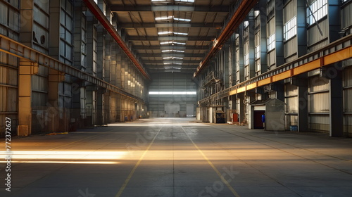 large, empty warehouse filled with natural light from numerous windows