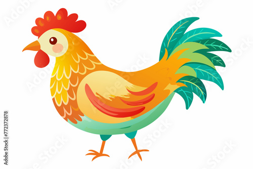 Watercolor chicken clipart on white background.