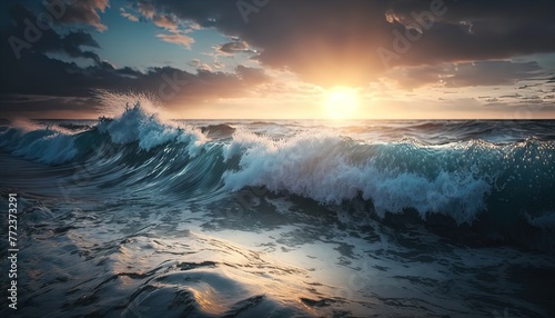 Photo of clean blue sea waves Generate AI © VinaAmeliaGRPHIC