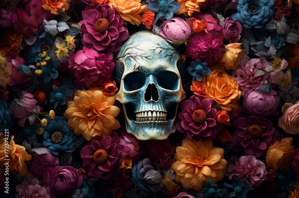 Intricate Skull flowers. Human death face. Generate Ai Intricate Skull flowers. Human death face. Generate Ai