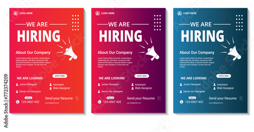 Job Vacancy Flyer Template or  We are hiring flyer design bundle. We are hiring flyer template design.  Job offer leaflet template. Job vacancy flyer poster template design