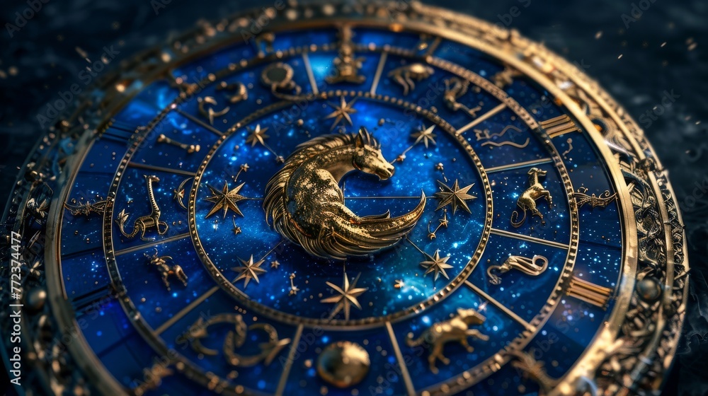 Obraz premium Twelve zodiacs concept. Horoscope Sagittarius zodiac sign. --ar 16:9 Job ID: 3f0900c6-ef30-49d4-b39e-aa95767624ed